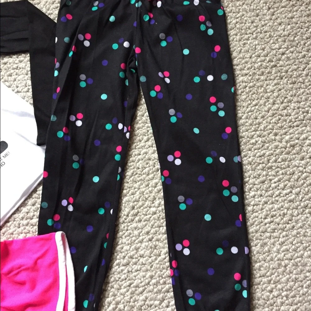 Girls 3 Piece Pajama Set Black Dot‎ Pants Pink Shorts Dog Top Outfit NWT